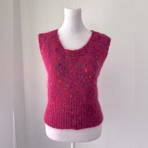 Vintage ‘90s Stefano Basics Hot Pink Mohair Blend Scoop Neck Fuzzy Sweater Vest